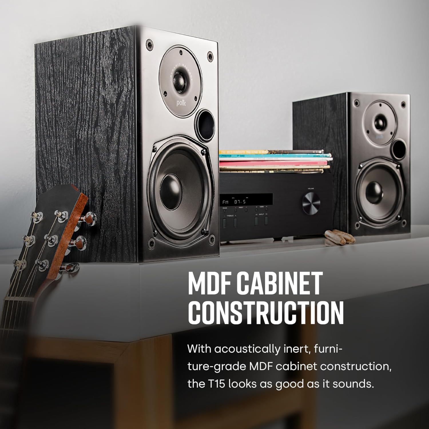 Polk Audio T15 Home Theater and Stereo Bookshelf Speakers – Deep Bass Response  Dolby and DTS Surround  Wall-Mountable  Pair  Black