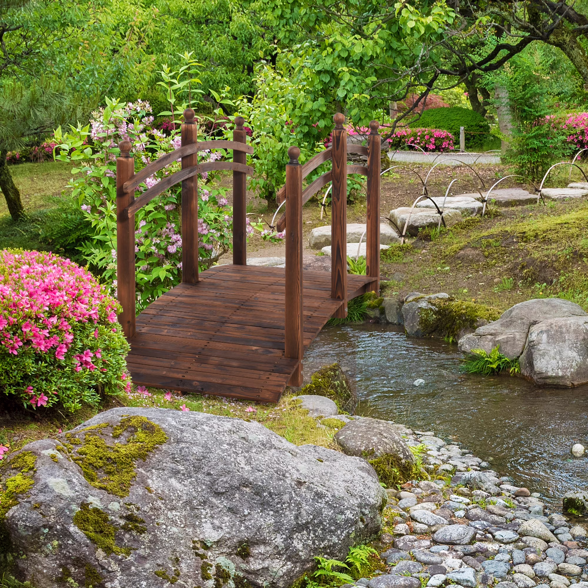 Backyard & Garden Outdoor Fir Wooden Footbridge for Streams & Lakes