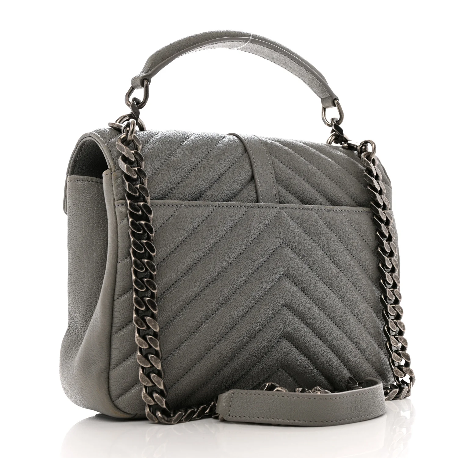 Sheepskin Matelasse Chevron Monogram Medium College Bag Granite