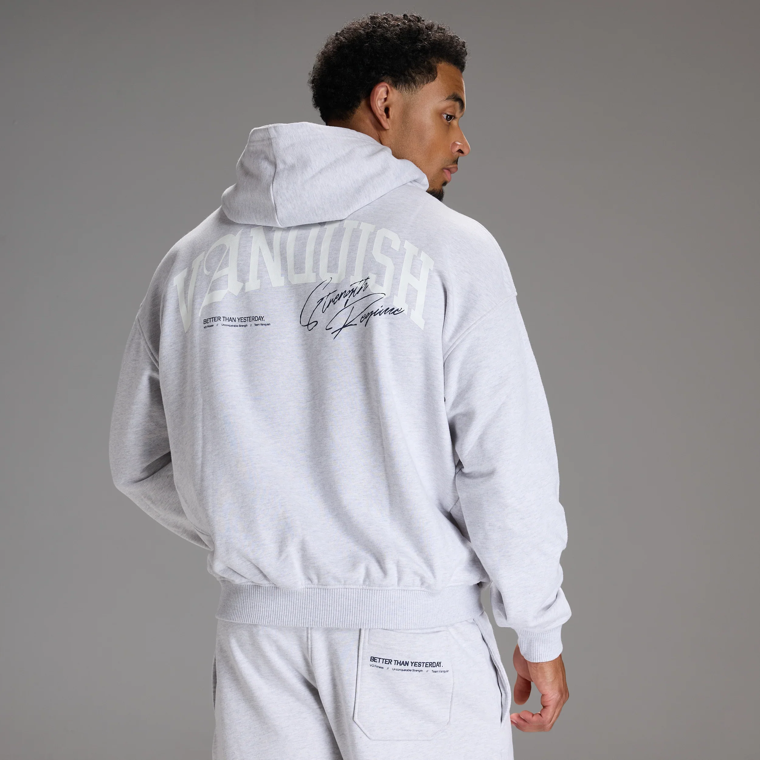 STRENGTH REGIME LIGHT GREY MARL OVERSIZED PULLOVER HOODIE