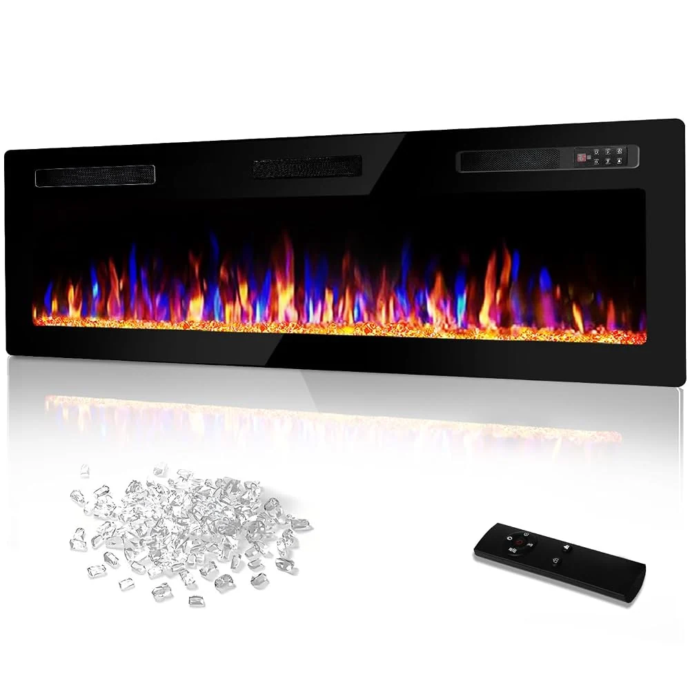 Vitesse 72 Inch Ultra Thin Electric Fireplace-Narrow Bezel Linear Fireplace Heater Recessed Wall Mounted, Remote and Screen Control, 8H Sleep Timer, Low Noise, 750/1500W for Living Room, Bedroom