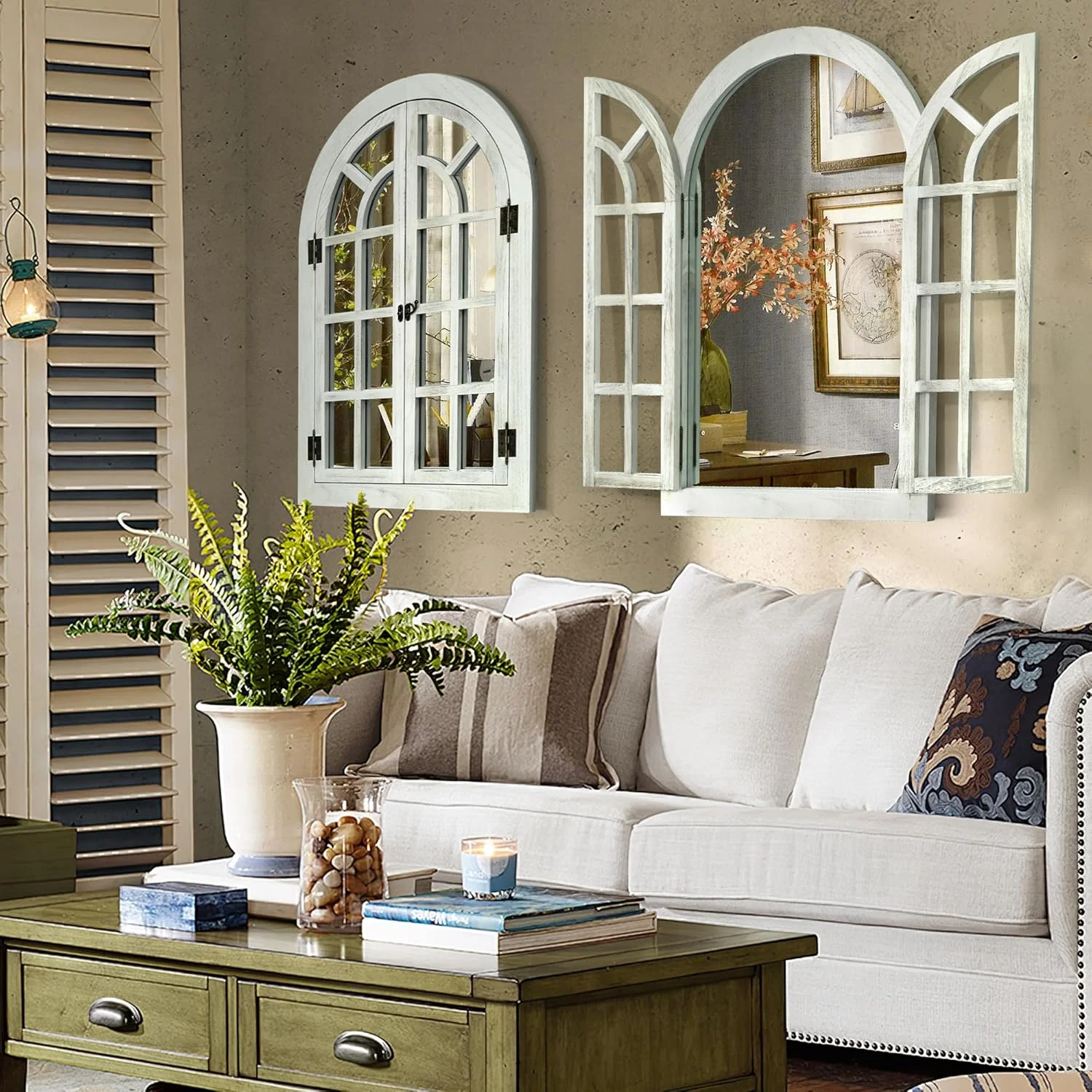 Window Mirrors for Wall Decor White Arched Wall Mirror Farmhouse Wall Decor Wood Frame Decorative Wall Mirrors Like Window for Bedroom, Living Room, Entrance, Dining Room(24"L x 36"W/White) Image 3
