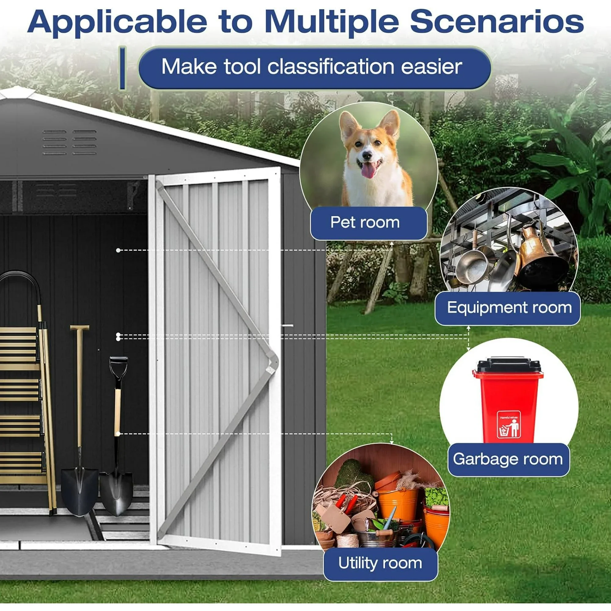 Outdoor Storage Shed with Lockable Doors, Dark Gray(6' x 4'# Gray) - Image 9