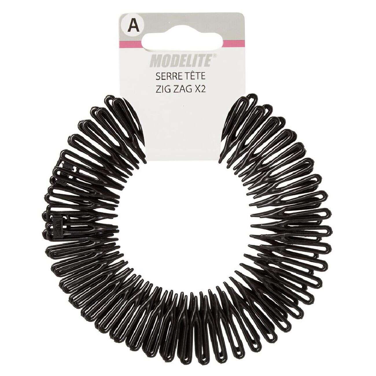 Serre tête zig zag plastique noir brillant x2