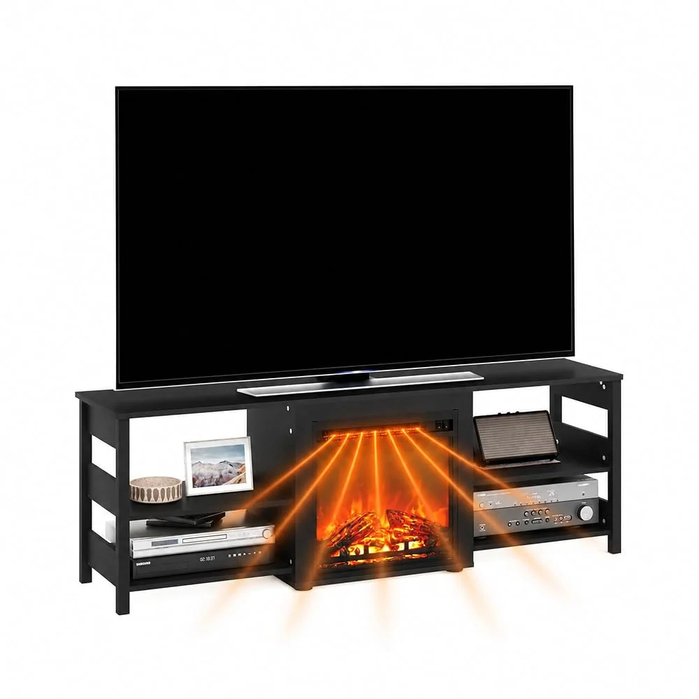 Furinno Classic Fireplace 3-Tier TV Stand for TV up to 70 Inch, Americano