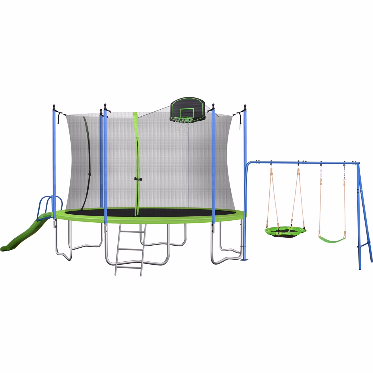 12FT Trampoline for Kids Adults, Recreational Trampoline with Slide Swing Basketball Hoop Enclosure Net, 600Lbs Capacity for 4-5 Kids(12') - Image 3