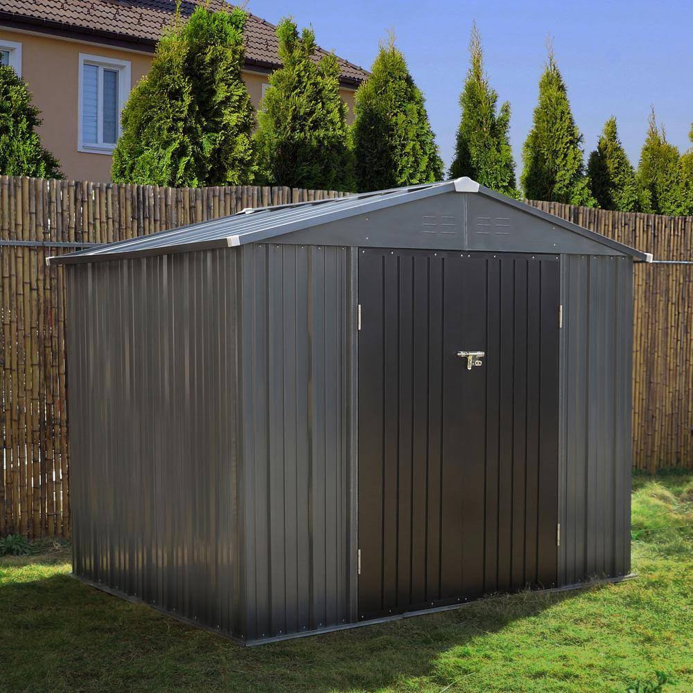 VEIKOUS 8 ft. W x 12 D Gray Metal Storage Shed 96 Sq.