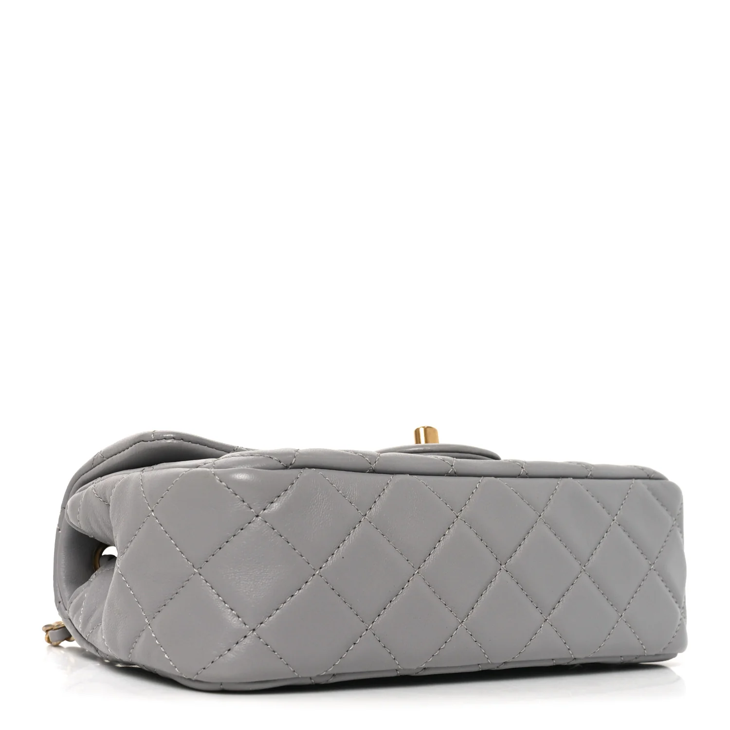 Lambskin Quilted Mini Rectangular Pearl Crush Flap Grey