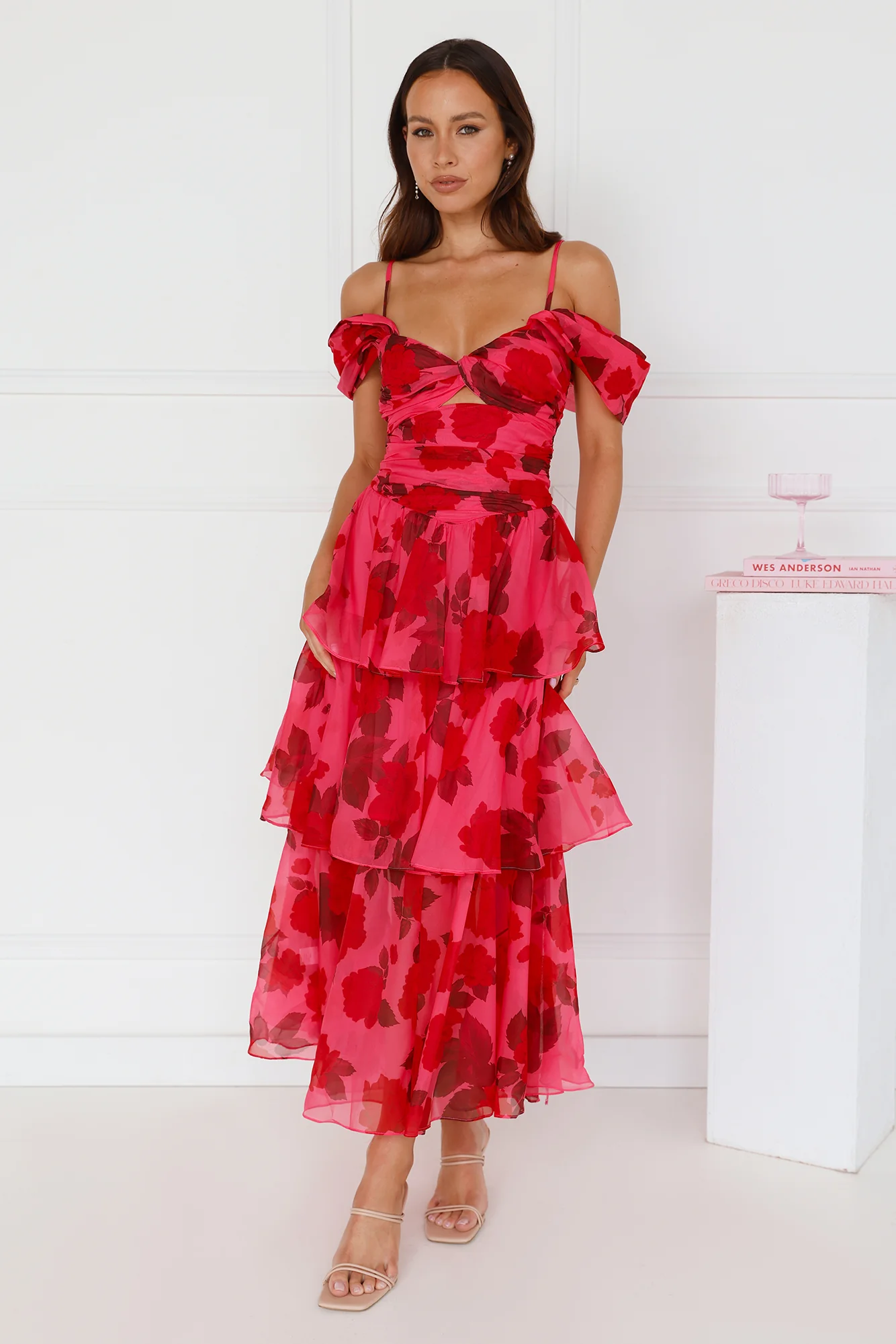 Whimsical Wonders Off Shoulder Midi Dress Pink