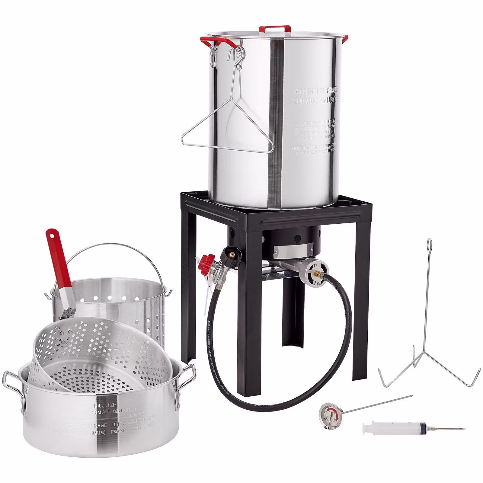 KFFKFF Deep Fryer for Turkey, Set of 30 - Qt Poultry and 10 - Qt Fish Steamer Cooker, Outdoor Seafood Frying Pot Made of Aluminum, Propane Gas Boiler with 54, 000 BTU Burner, Comes with Baskets, Poultry