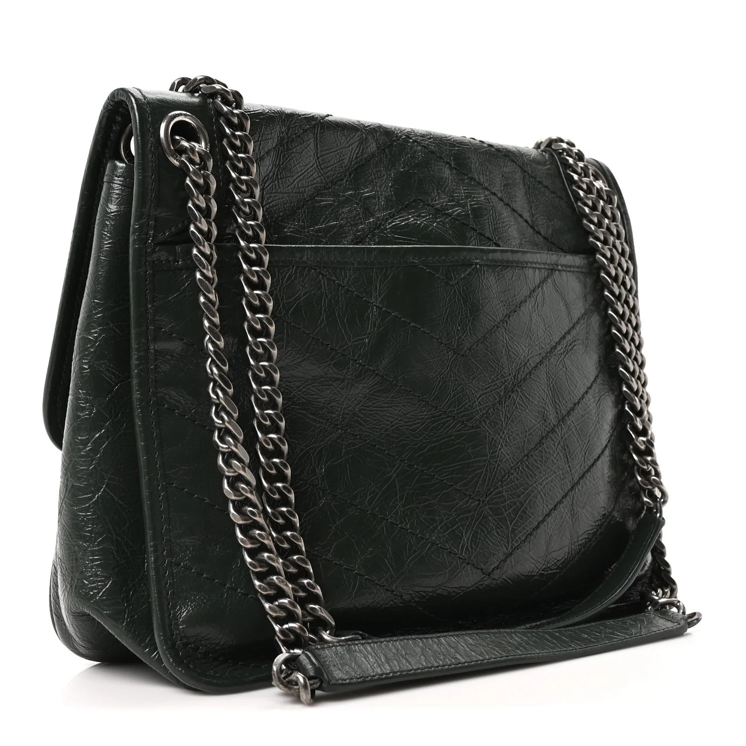 Crinkled Calfskin Matelasse Monogram Medium Niki Chain Satchel Dark Green