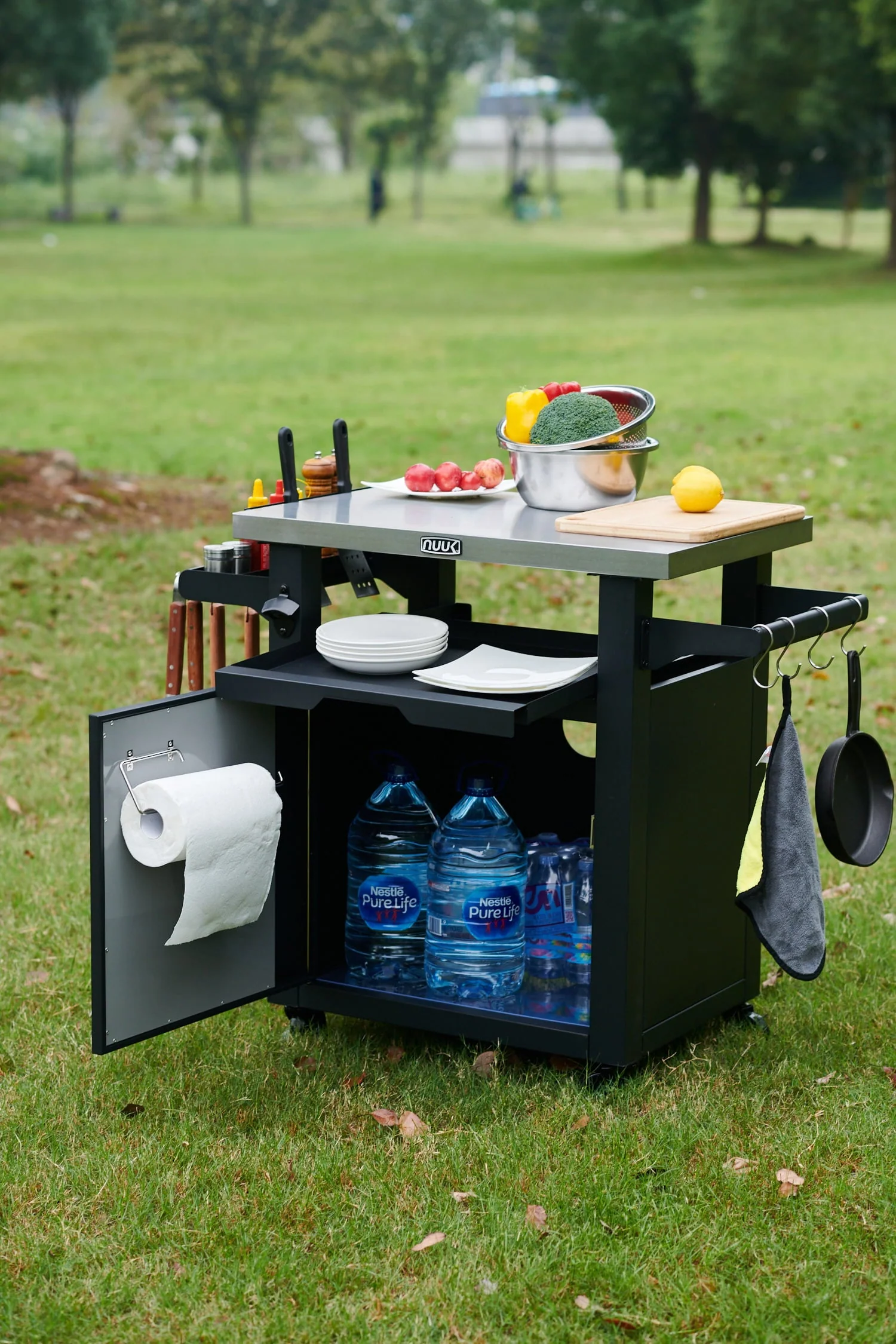 Deluxe 30IN Outdoor Rolling Grill Cook Station, Bar Table with Patio Storage Cabinet and Outdoor Dining Table, Black - Image 3