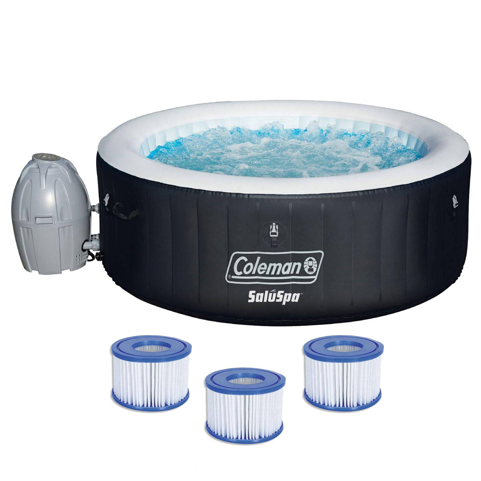 Coleman 13804-BW SaluSpa 4 Person Portable Inflatable Outdoor Round Hot Tub Spa with 60 Air Jets, Tub Cover, Pump, Chemical Floater and 3 Type VI