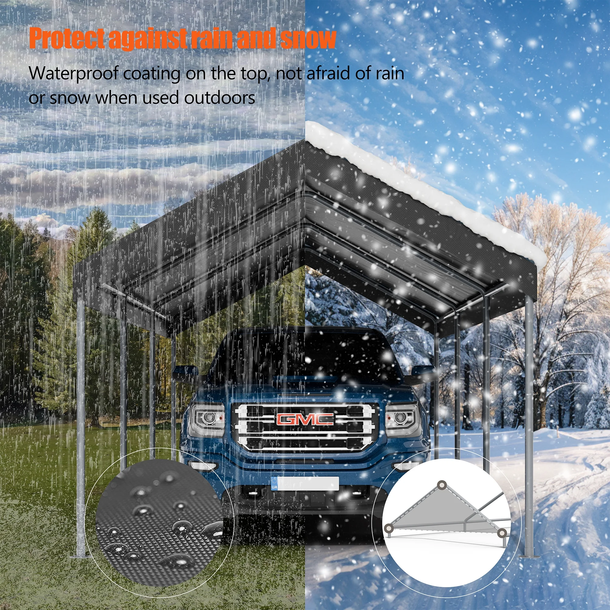Carport 10 x 20 ft Heavy Duty Carport Car Canopy with Powder-Coated Steel Frame, Portable Garage for Car, Boat, Shelter Party Tent with 180g PE Tarp Gray(Gray) - Image 7