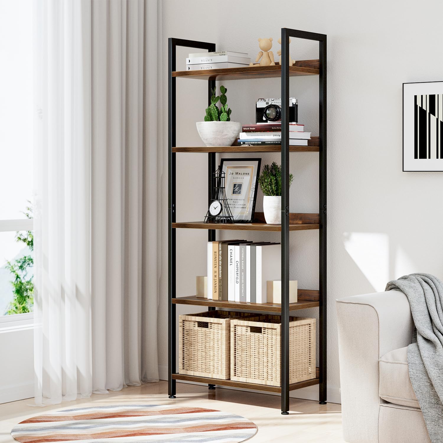 NUMENN Bookshelf, 5 Tier Freestanding Shelving Unit, Vintage