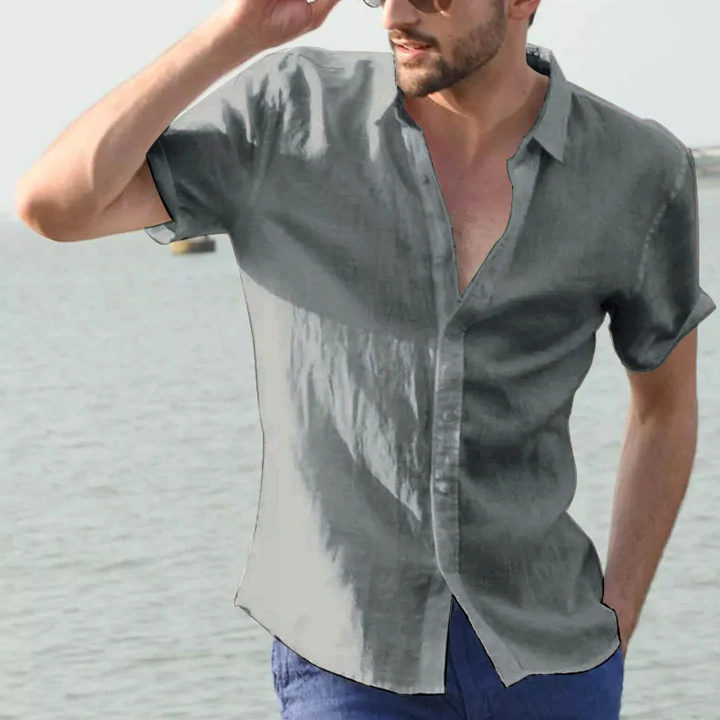 Chemise décontractée d'été pour homme, manches courtes, couleur unie