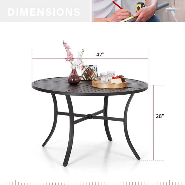 MF Studio 5 Pieces Patio Dining Set 1 Piece Metal Round Table 4 Pieces Outdoor Swivel Chairs with Cushion Image 6