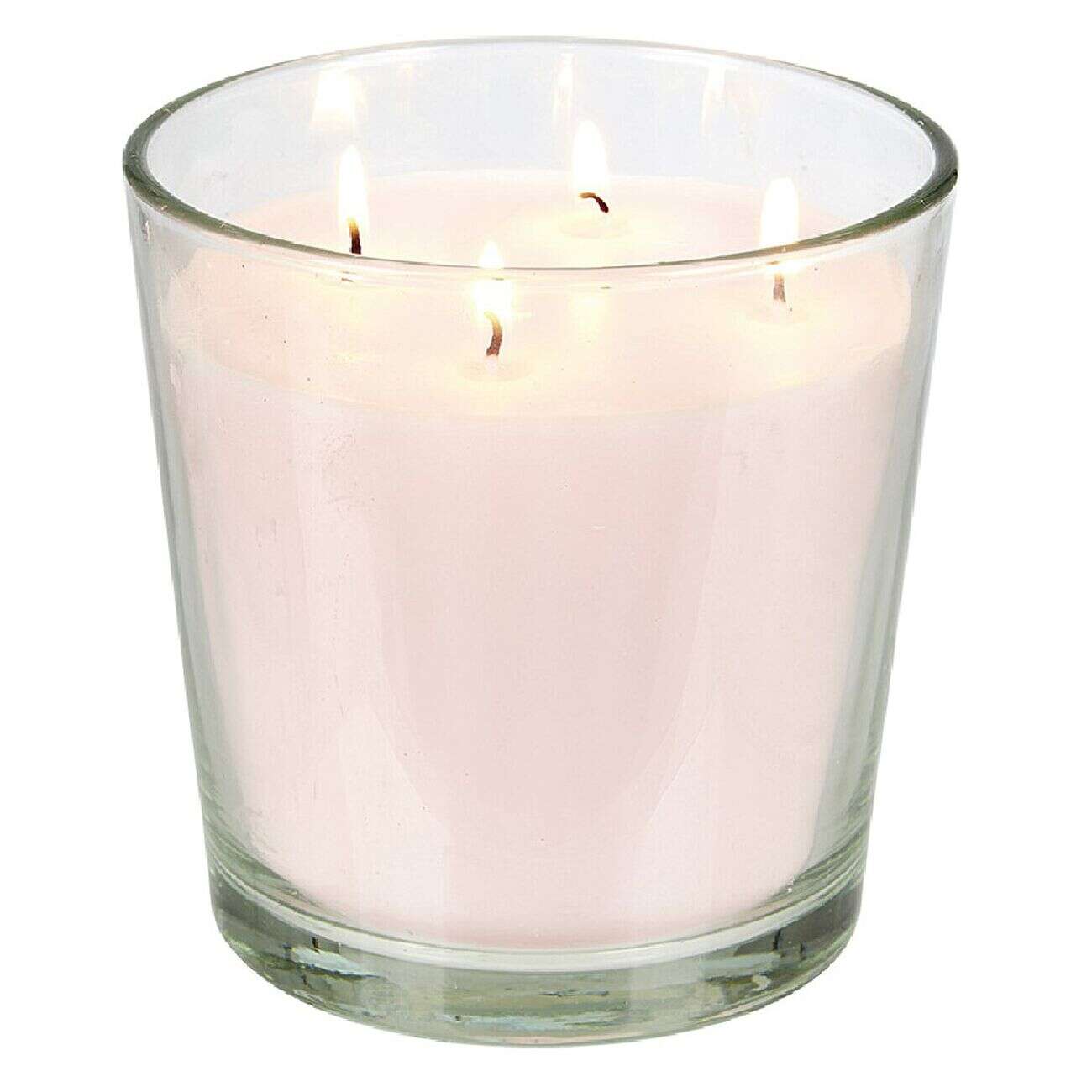Bougie 4 mèches senteur passion rose dans verre transparent