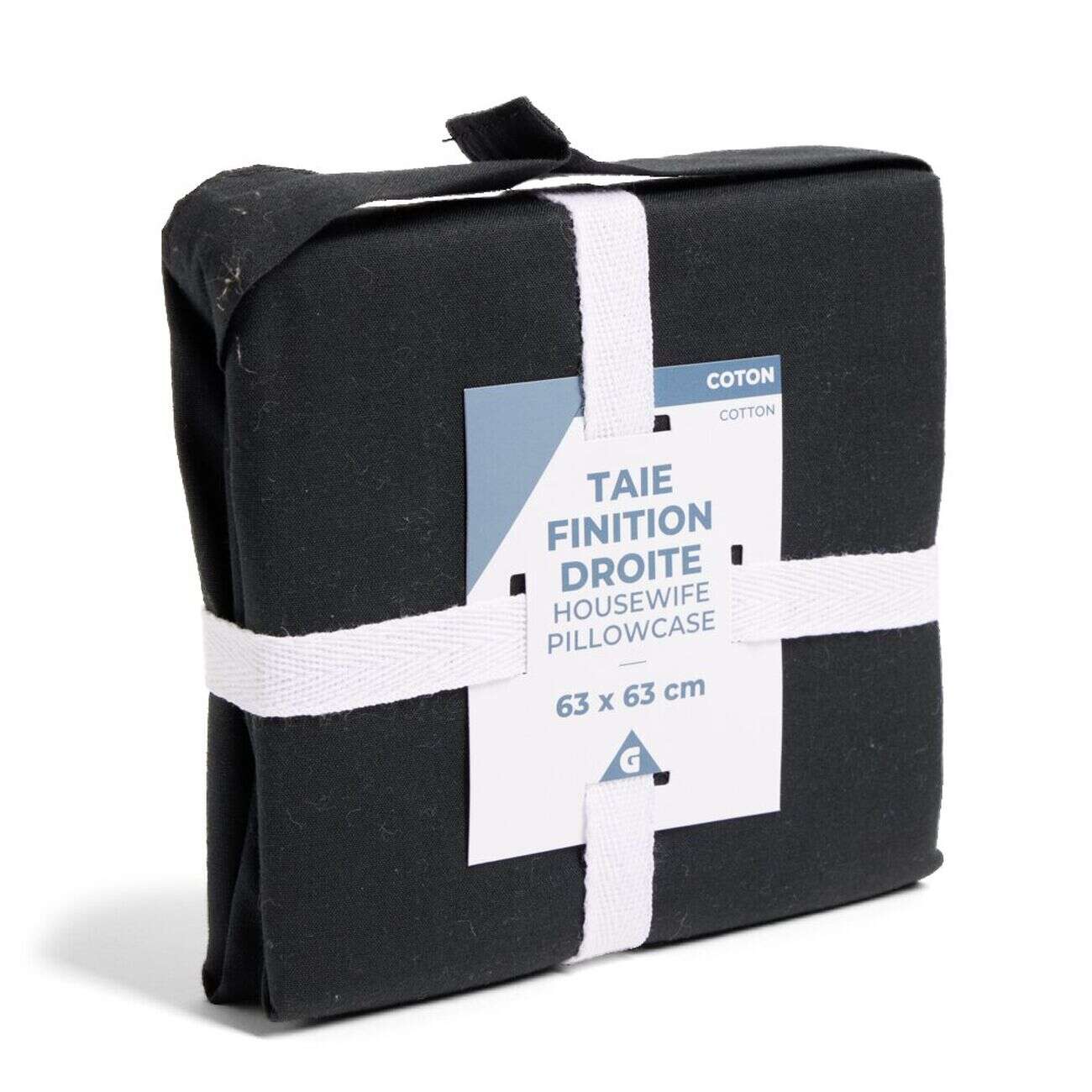 Taie d'oreiller 63x63cm 100% coton finition droite noir