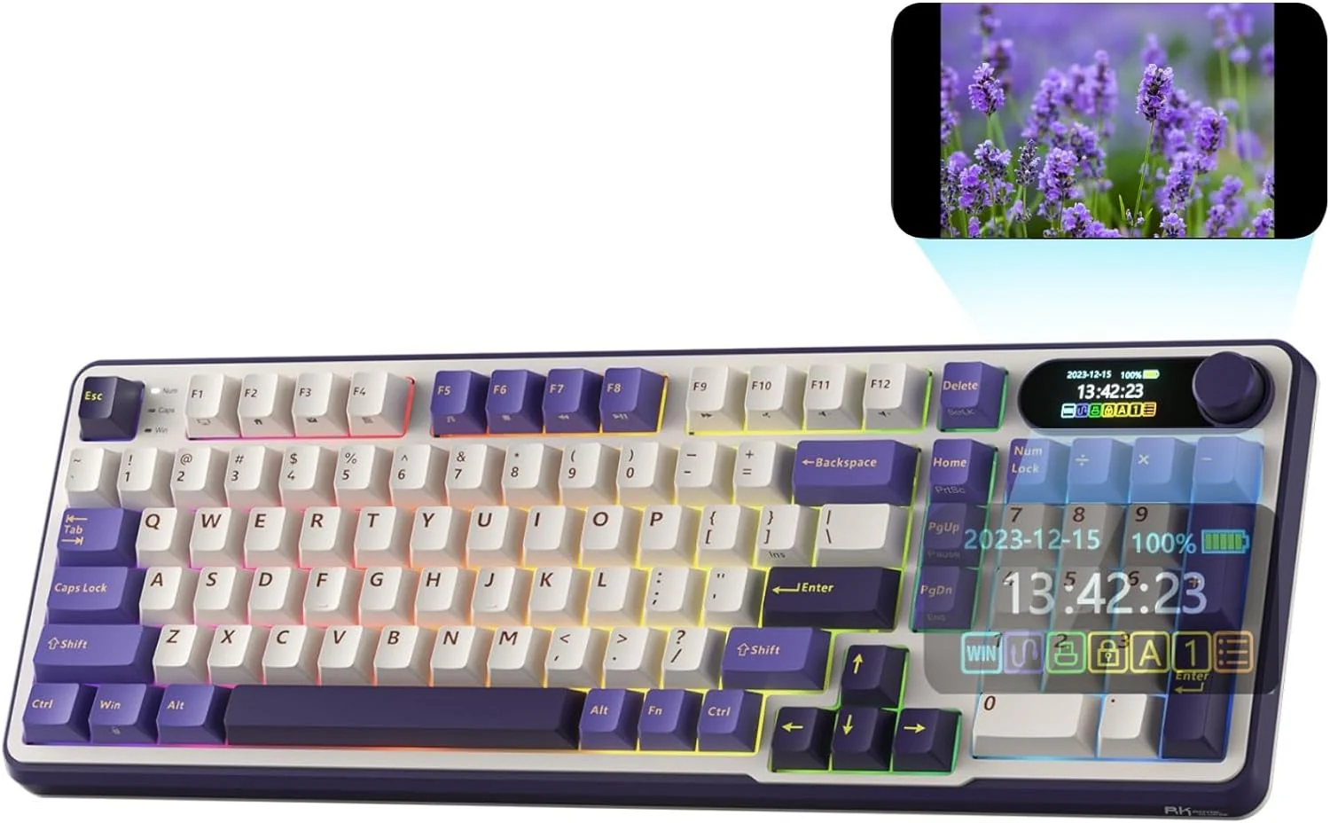Mechanical Keyboard w/Smart Display & Knob, Top Mount 96% Wireless Mechanical Keyboard BT/2.4G/USB-C, Hot Swappable, Software Support, Creamy Sounding, 98 Keys
