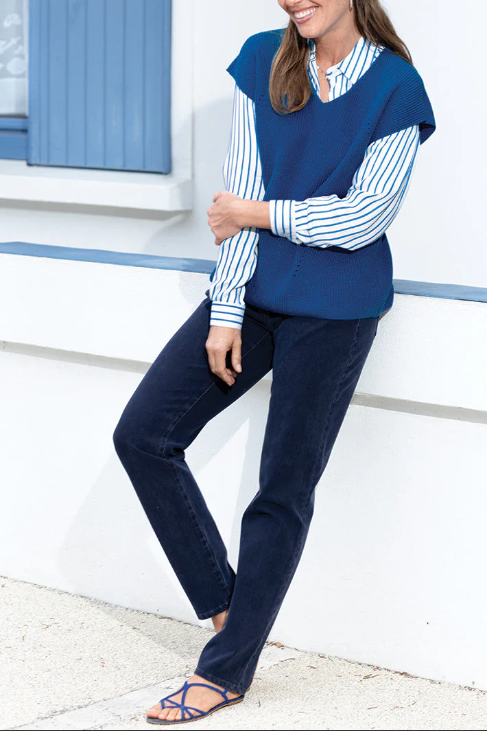Jean coupe droite en coton - BLEU INDIGO