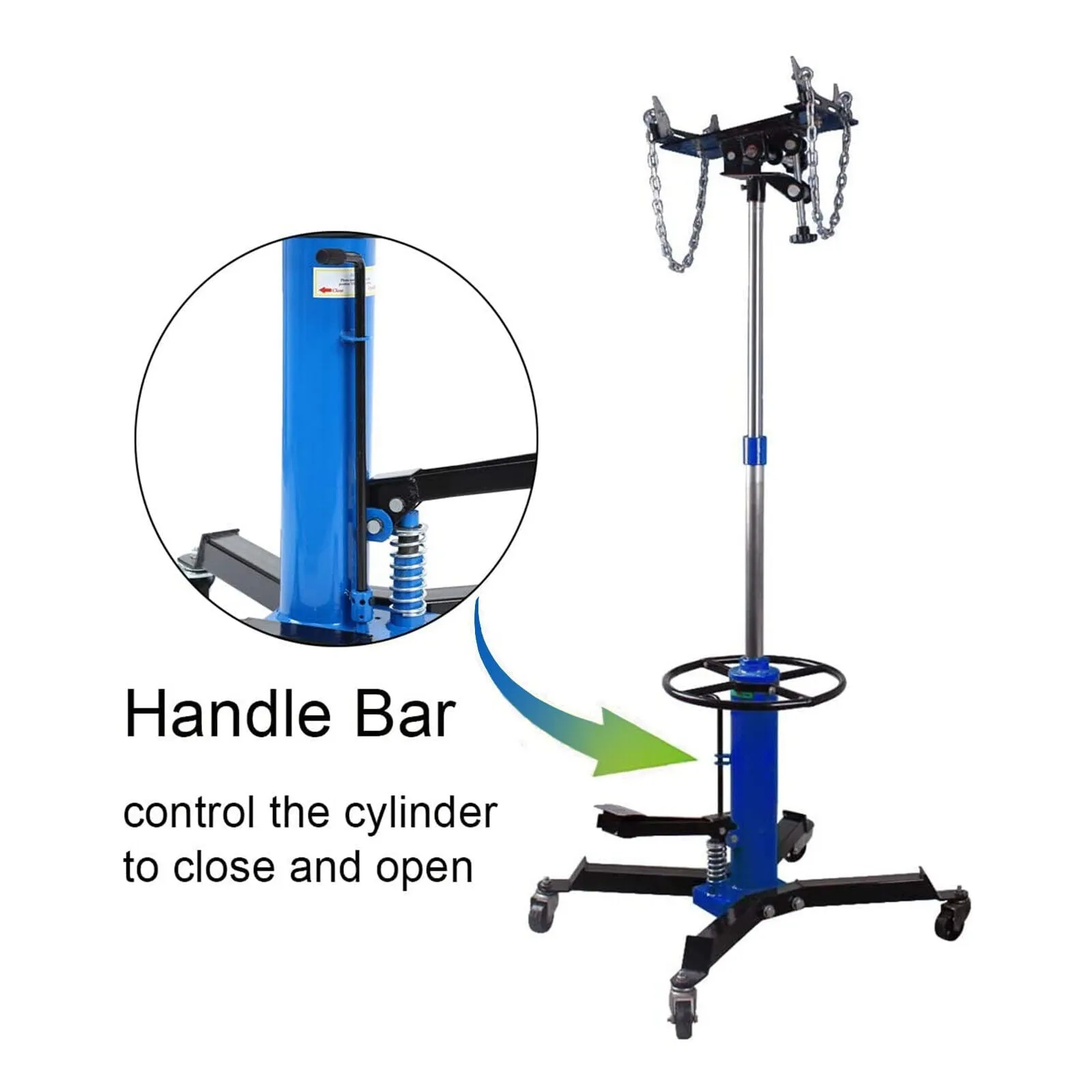 Cric hydraulique vertical de transmission automobile de 750 kg (1660 livres) avec pédale de roue pivotante à 360°, bleu, 84-178 cm (33-70 pouces) (0,75 tonne)