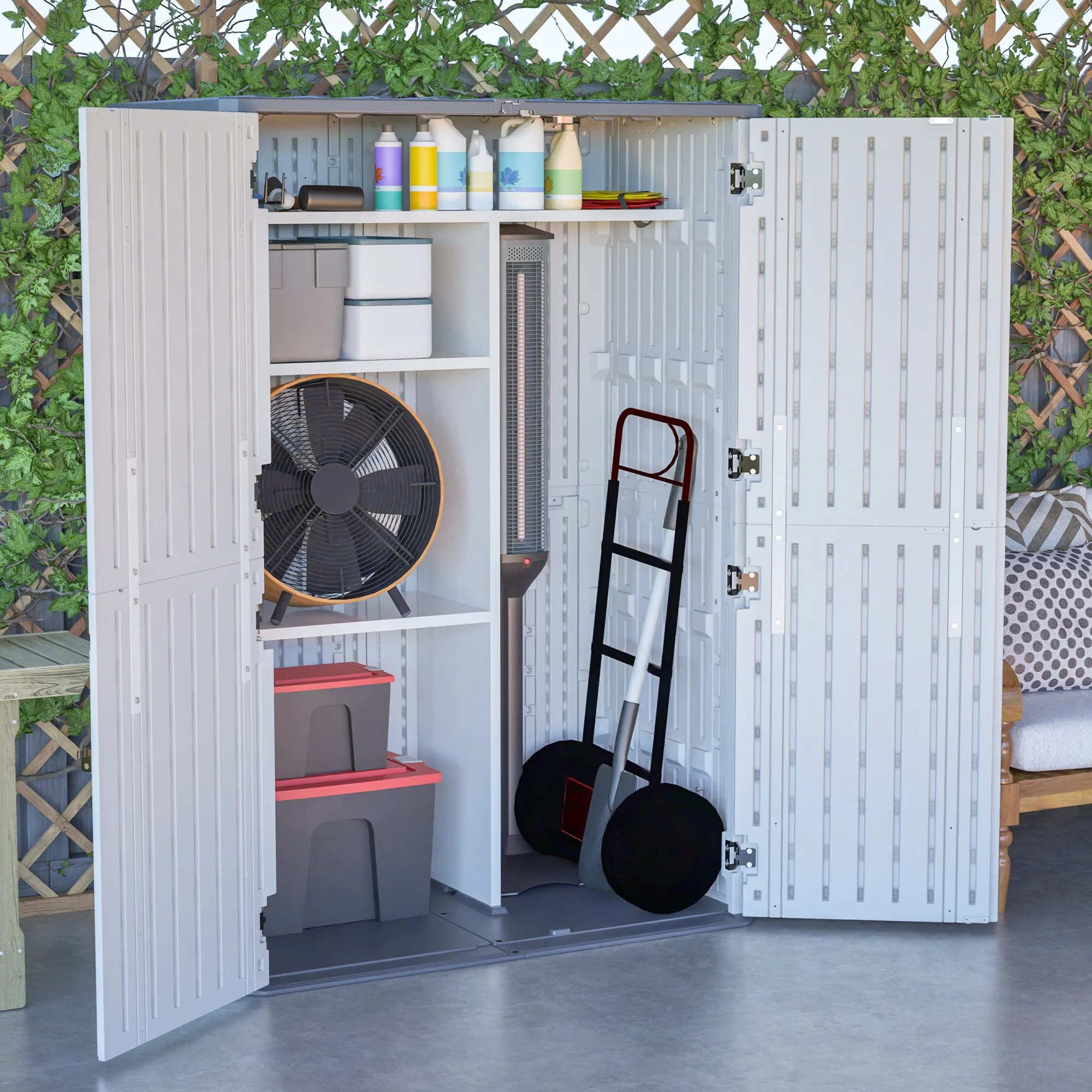 AECOJOY 61.6 Cu.ft Outdoor Resin Storage Shed with Easy Lift Hinges & Adjustable Divider