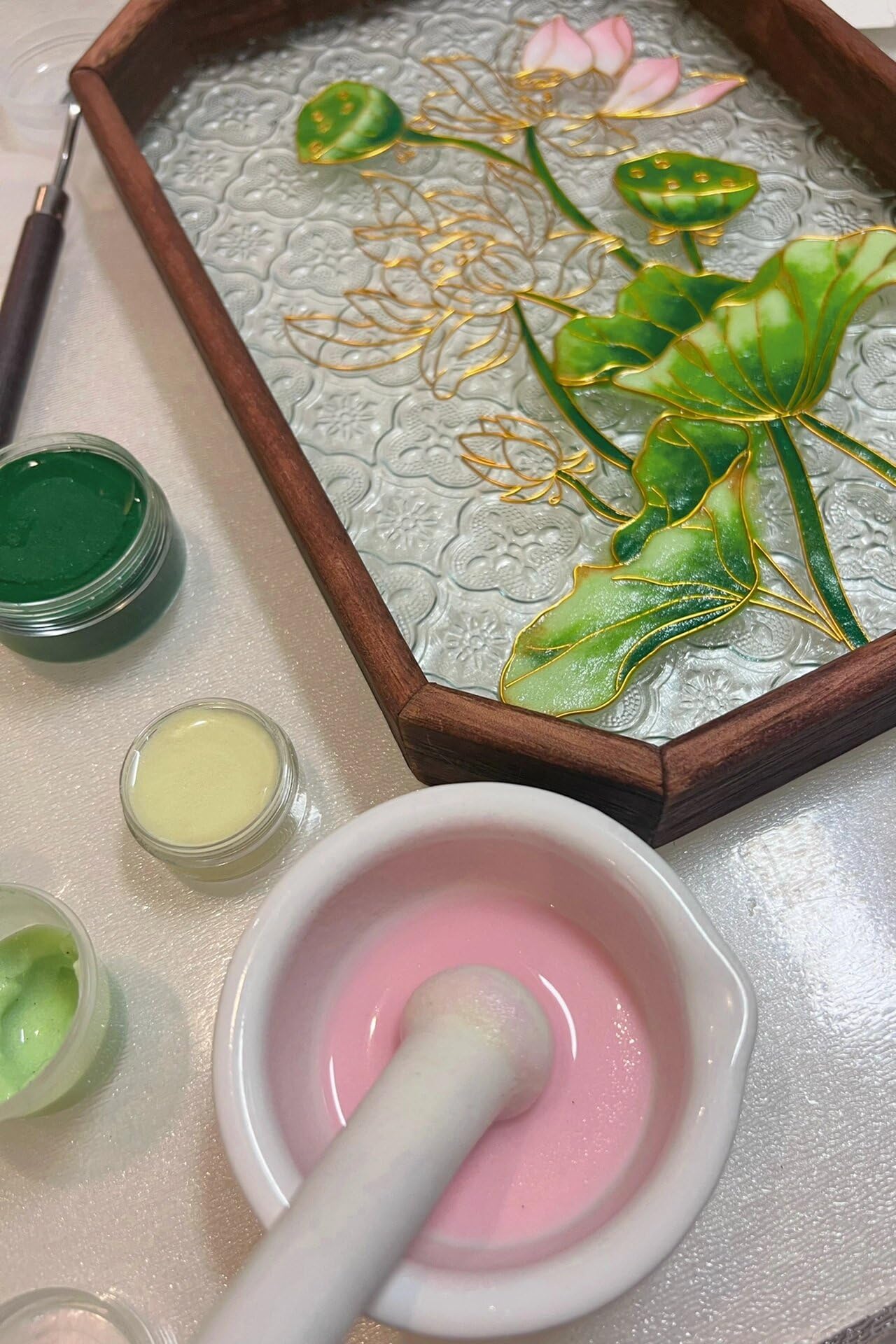 Lotus Filigree on Glass, DIY Cloisonne Filigree Enamel Painting Kit, with Tutorial& All Tools