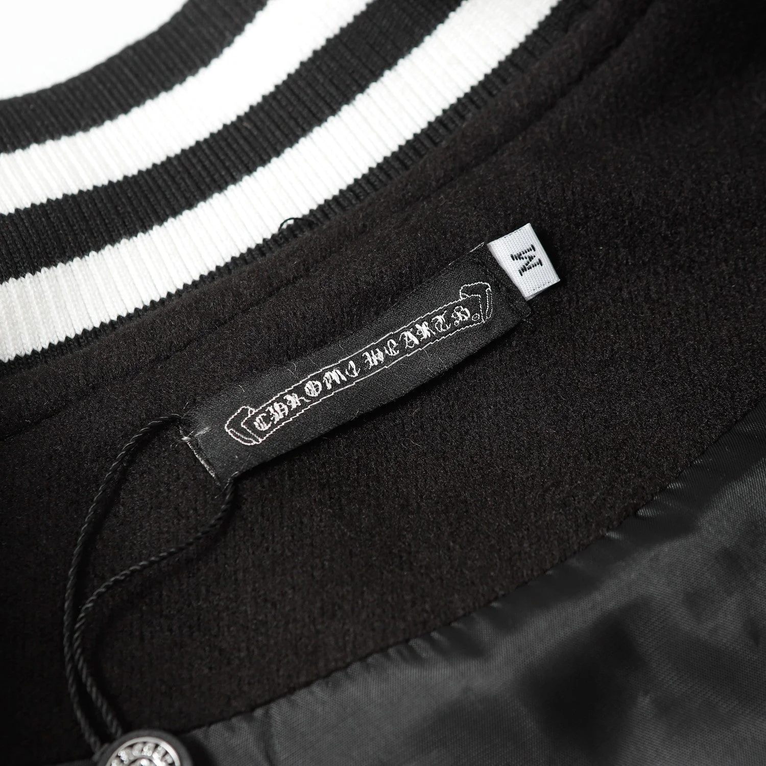 Chrome Hearts Cross Embroidered Leather Sleeve Varsity Jacket - Black Street Style 116