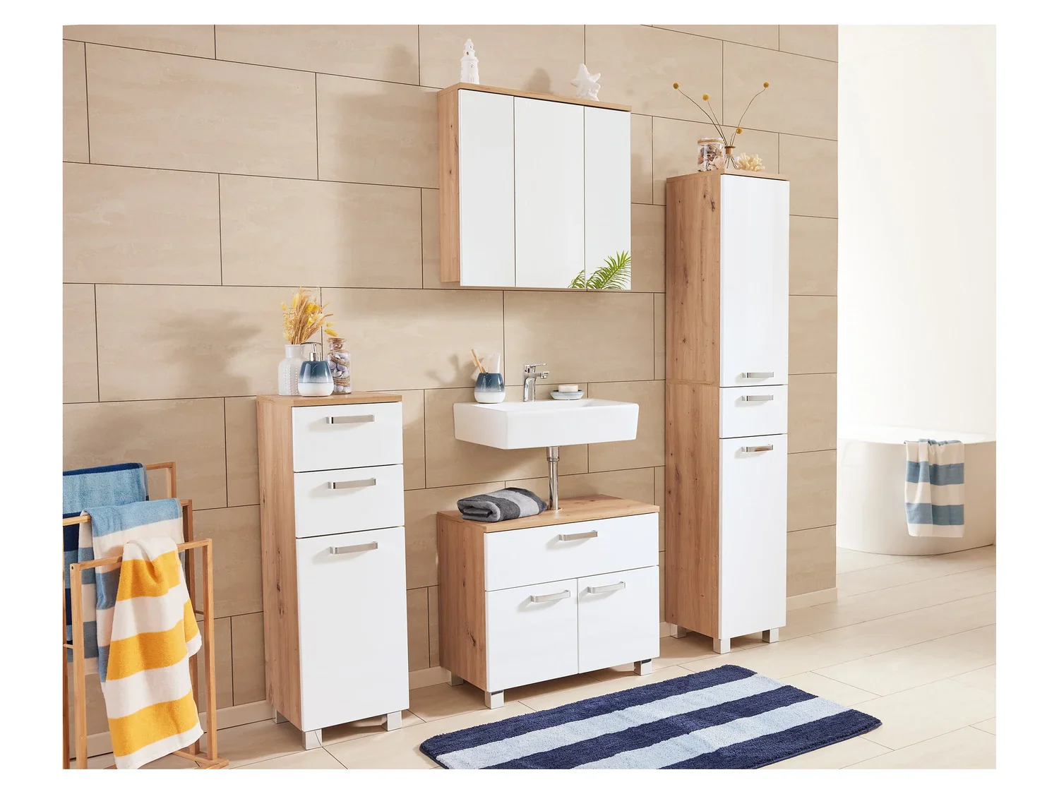 LIVARNO home Meuble de salle de bains Palermo, 32 x 98,8 x 33 cm, blanc/imitation chne