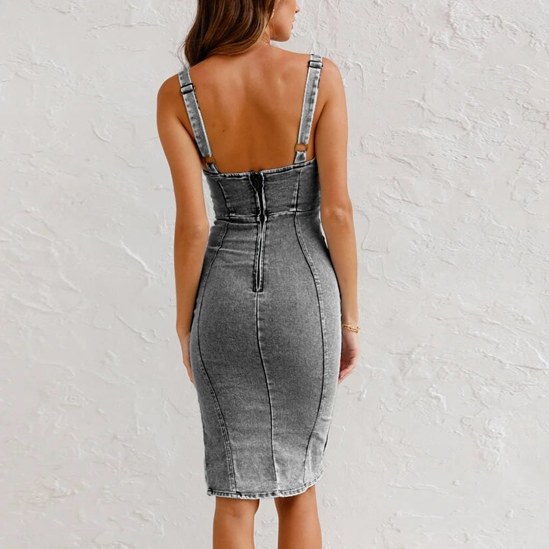 Robe en jean sans manches à col rond tendance