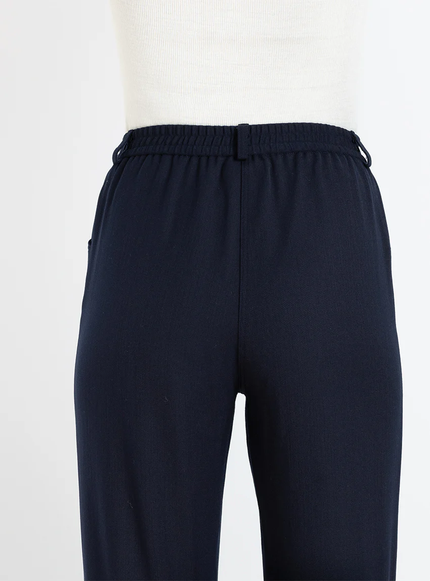 Pantalon femme en laine bleu marine