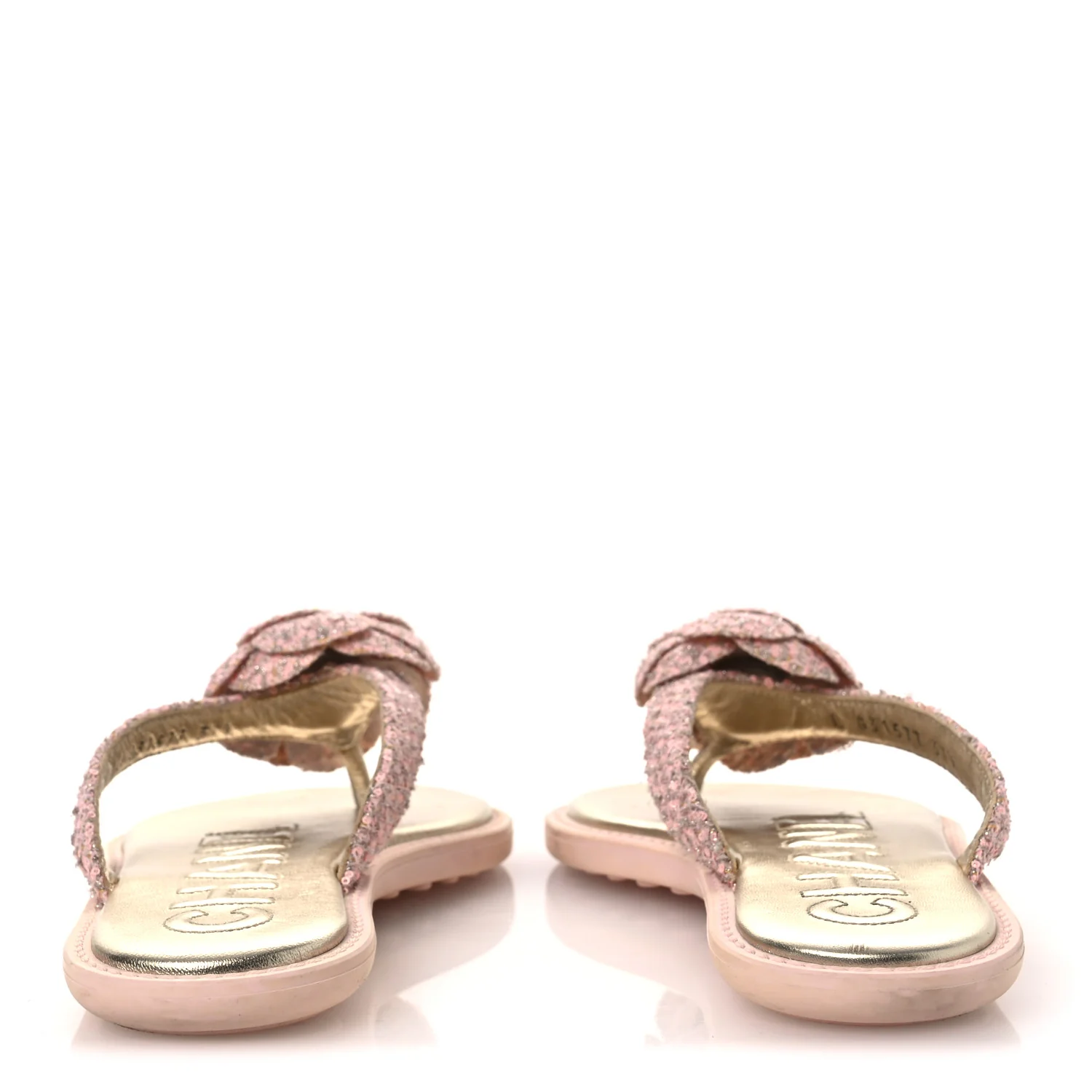 Tweed Camellia Thong Sandals 37.5 Salmon Apricot Gold