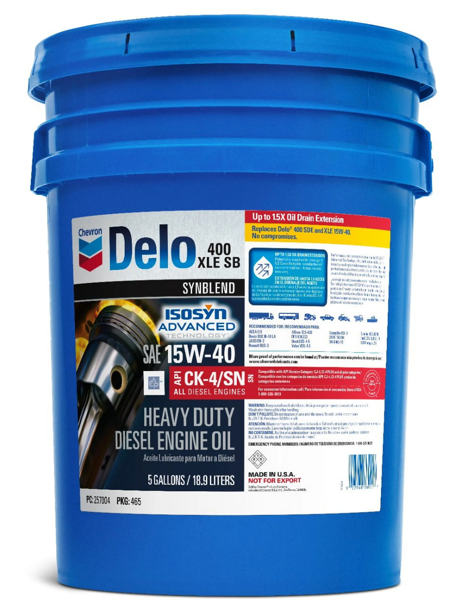 Delo 400 XLE SB Synthetic Blend SAE 15W-40 Heavy-Duty Diesel Motor Oil 5 Gallon(Single) - Image 2