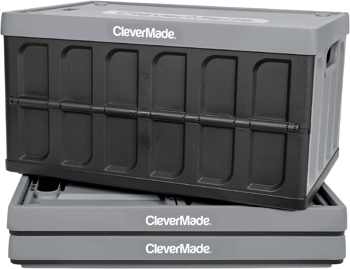 CleverMade Collapsible Storage Bins (with Lids), 62L, 3 Pack - Stone