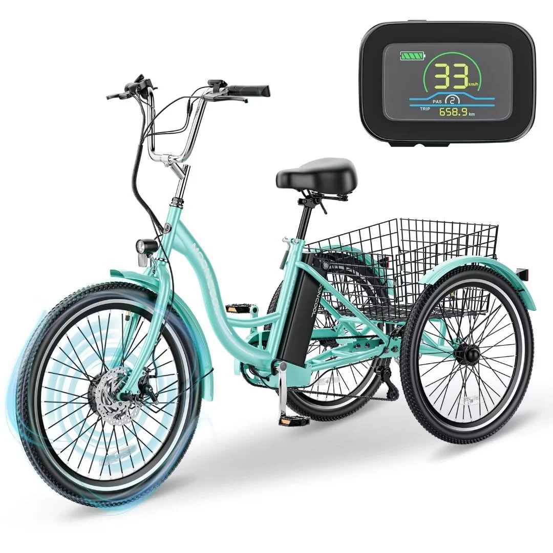 24" Electric Tricycle for Adults Seniors,7 Speed 3 Wheel E-Bike with Large Basket/Low-Step Through Frame,350W Motor 36V/10.4AH lithium bettery, 15.5MPH