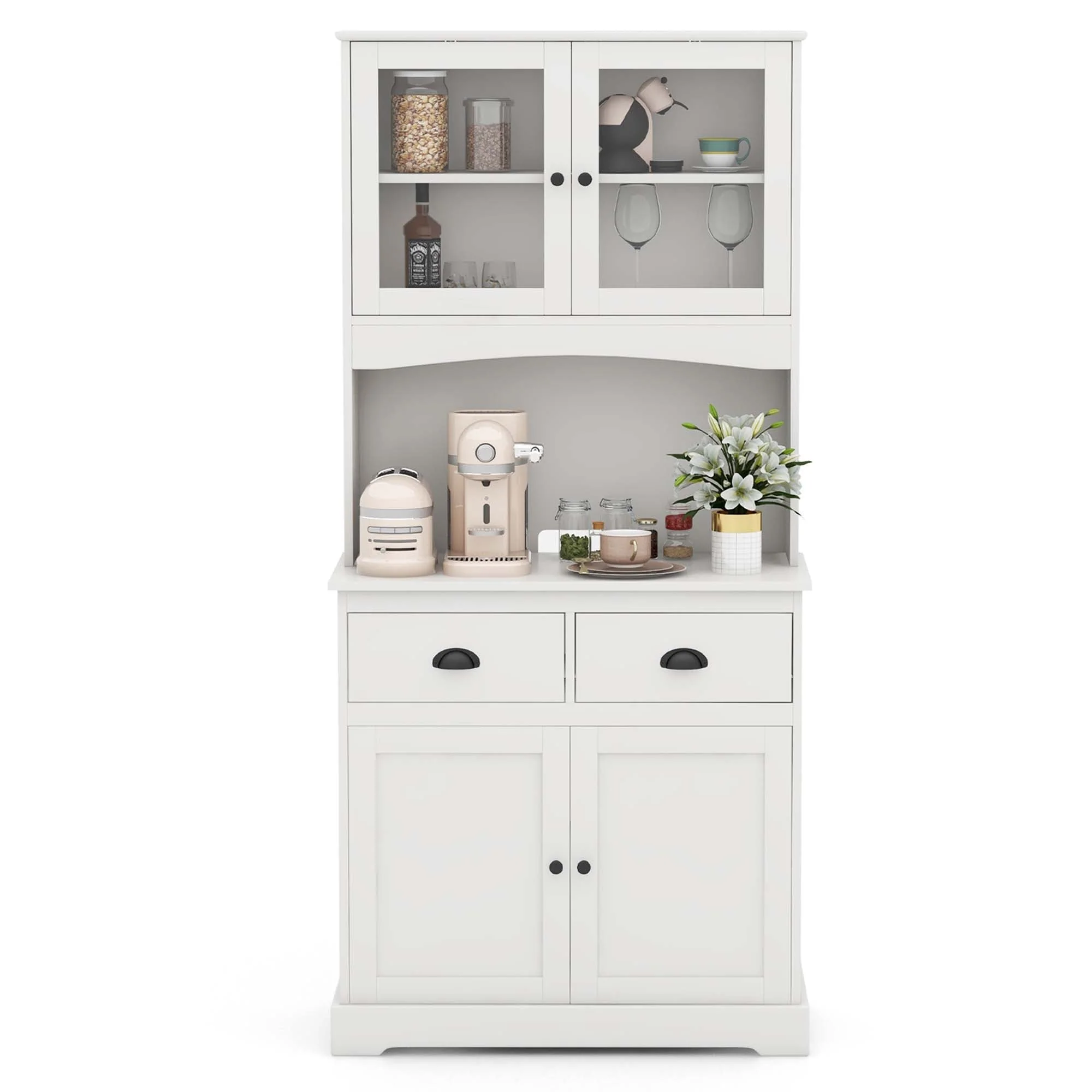Costway 67'' Storage Cabinet Closet Kitchen Pantry Cupboard with Adjustable Shelves White(Black/Black) Image 9