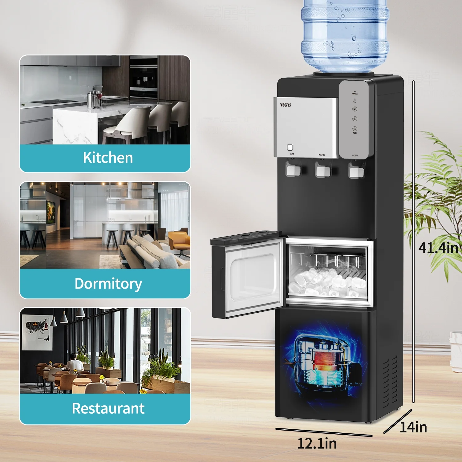 VECYS Ice Maker Water Dispenser, 27 lb Daily Ice & Child Lock