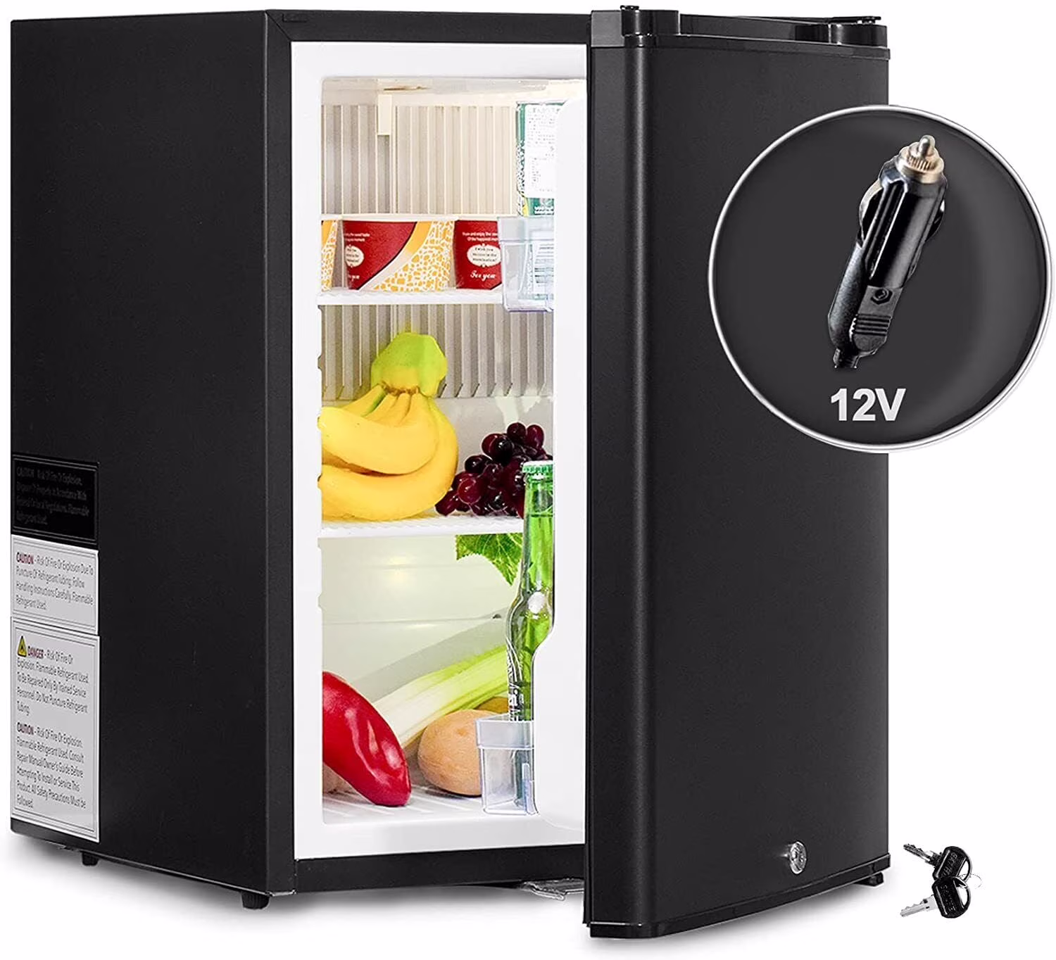 Mini RV Fridge 12V 110V Refrigerator Semi Truck Freightliner Cascadia 2.1 Cu ft Reversible Door(2.1 cu ft)