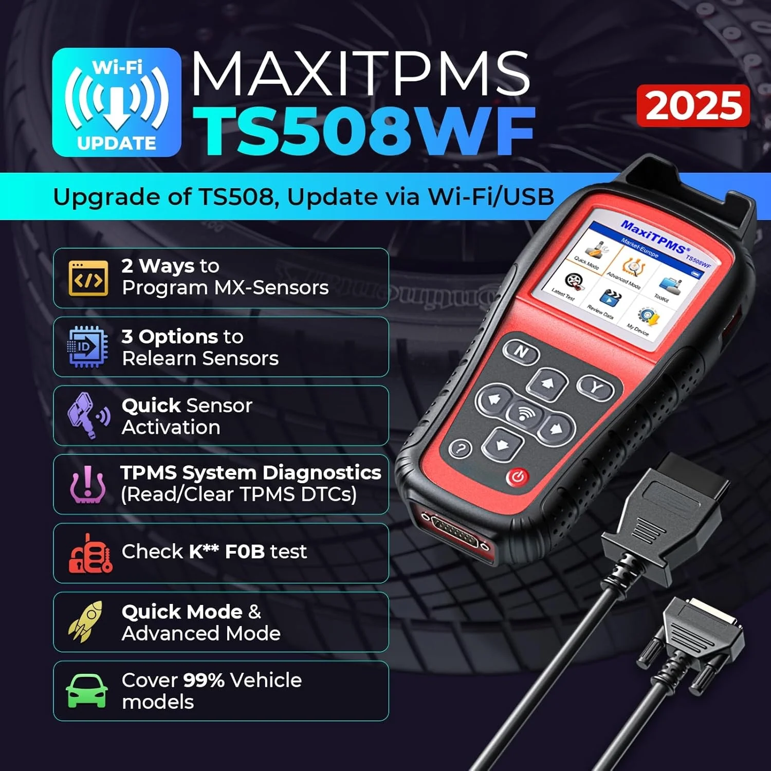 TS508WF TPMS Tool, 2025 Enhanced Wi-Fi Ver. of TS508 TS501 PRO TS408S TS601, MX-Sensor TPMS Progamming Tool, TPMS Diagnosis/Reset TPMS Relearn Tool, Read/Clear TPMS DTCs - Image 2