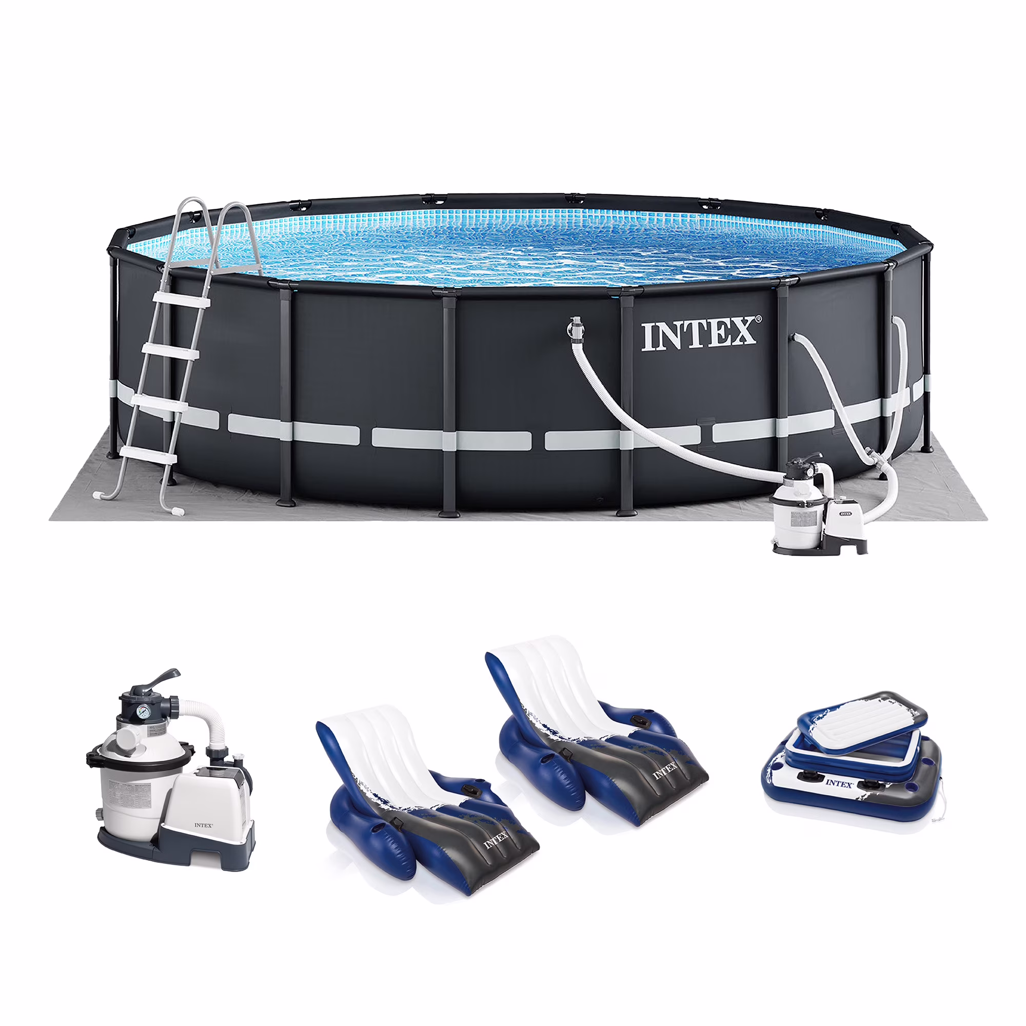 16ft x 48in Ultra XTR Above Ground Swimming Pool, Floats (2 Pack), Inflatable Cooler