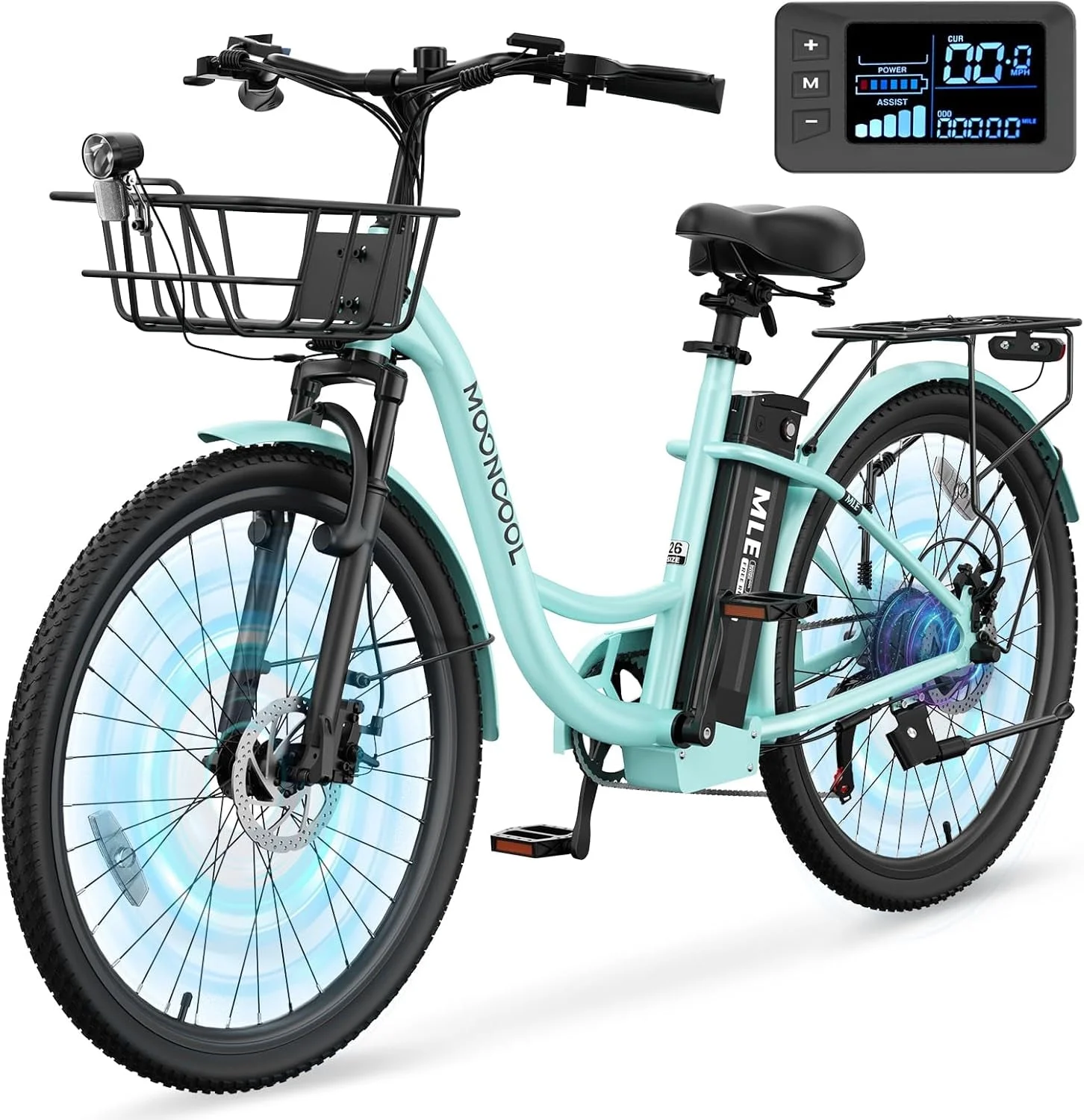 MOONCOOL Electric Bicycle for Adults 350W, 7 - Speed Ebike with 36V 10.4ah Removable Battery 40 Miles Range, 20 Mph Electric Commuter Bike for Women Men, Certified to UL 2849 by SGS