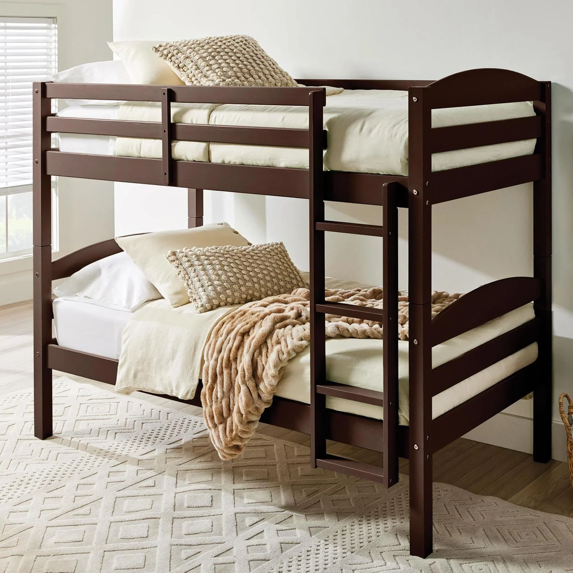 Better Homes & Gardens Leighton Solid Wood Twin-over-Twin Convertible Bunk Bed, Vanilla