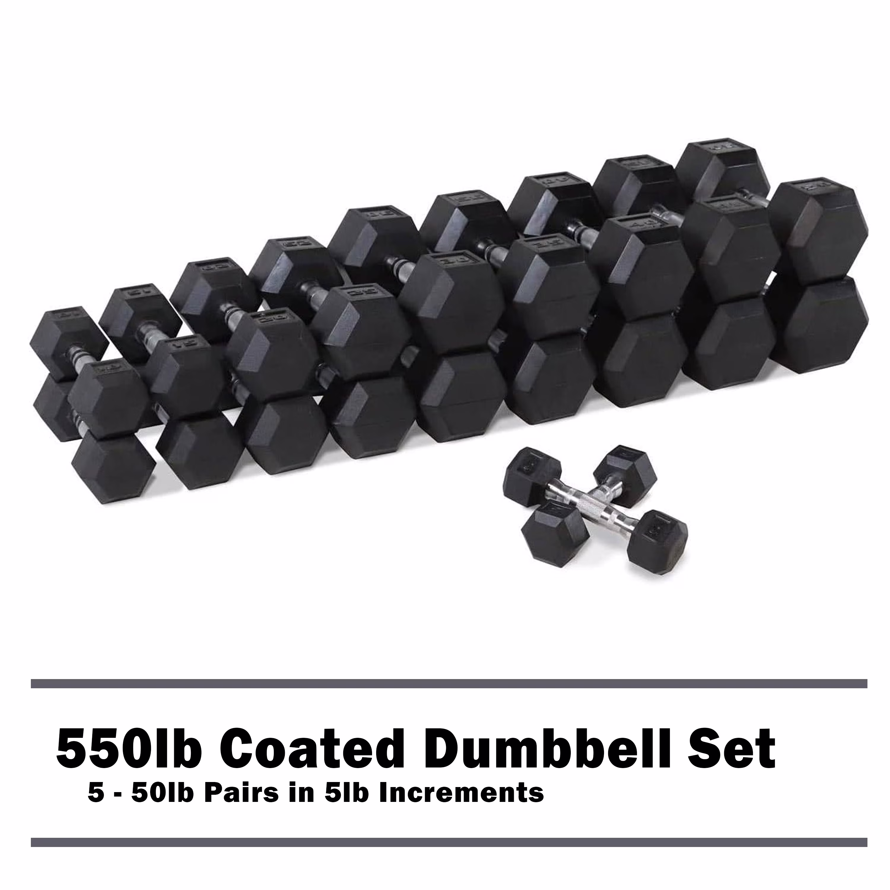 150lb Rubber Hex Dumbbell Set(150 LB Set) - Image 3