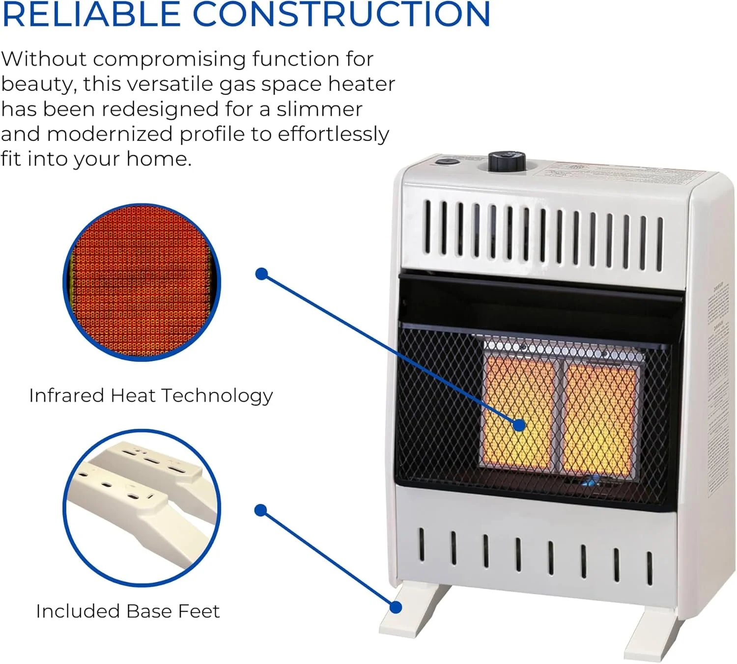 Natural Gas Ventless Infrared Plaque Heater With Base Feet 10,000 BTU, Manual Control Model# MN100HPA B Image 3