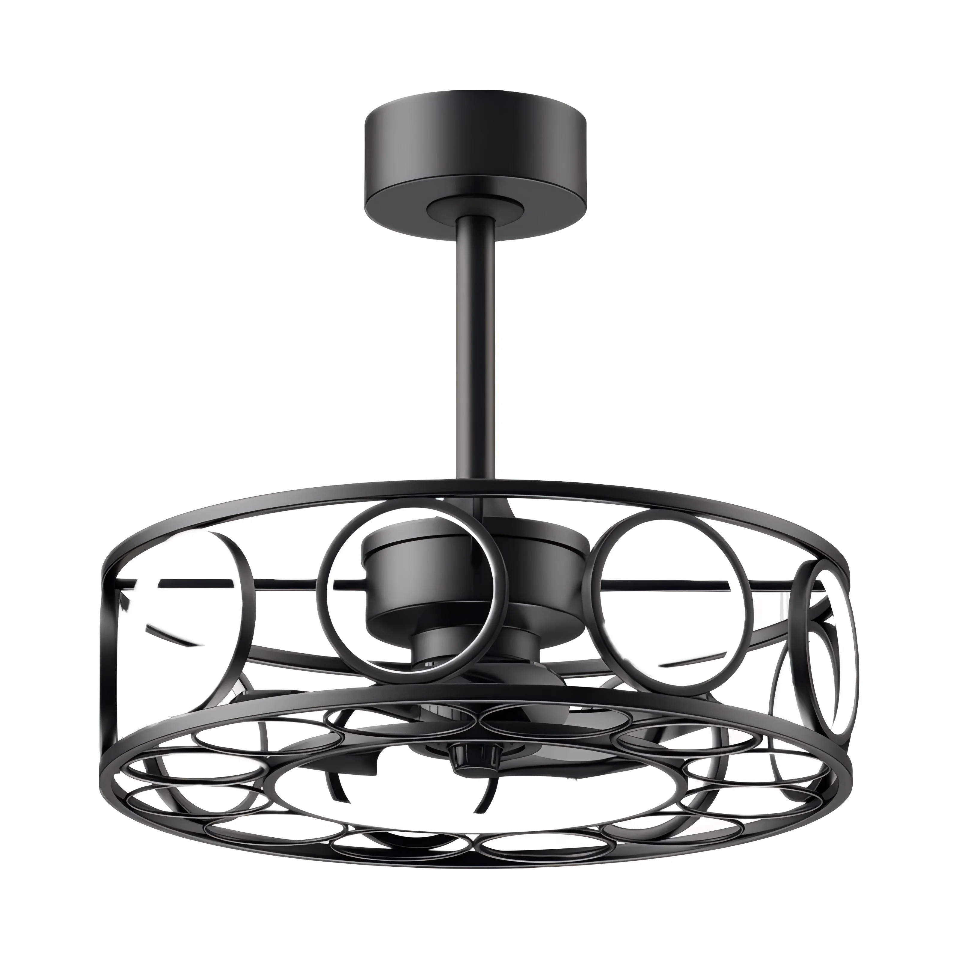 19.7" Caged Ceiling Fan with Light Remote Control, Black Modern 3 Color Temperature Pendant Light for Home & Kitchen