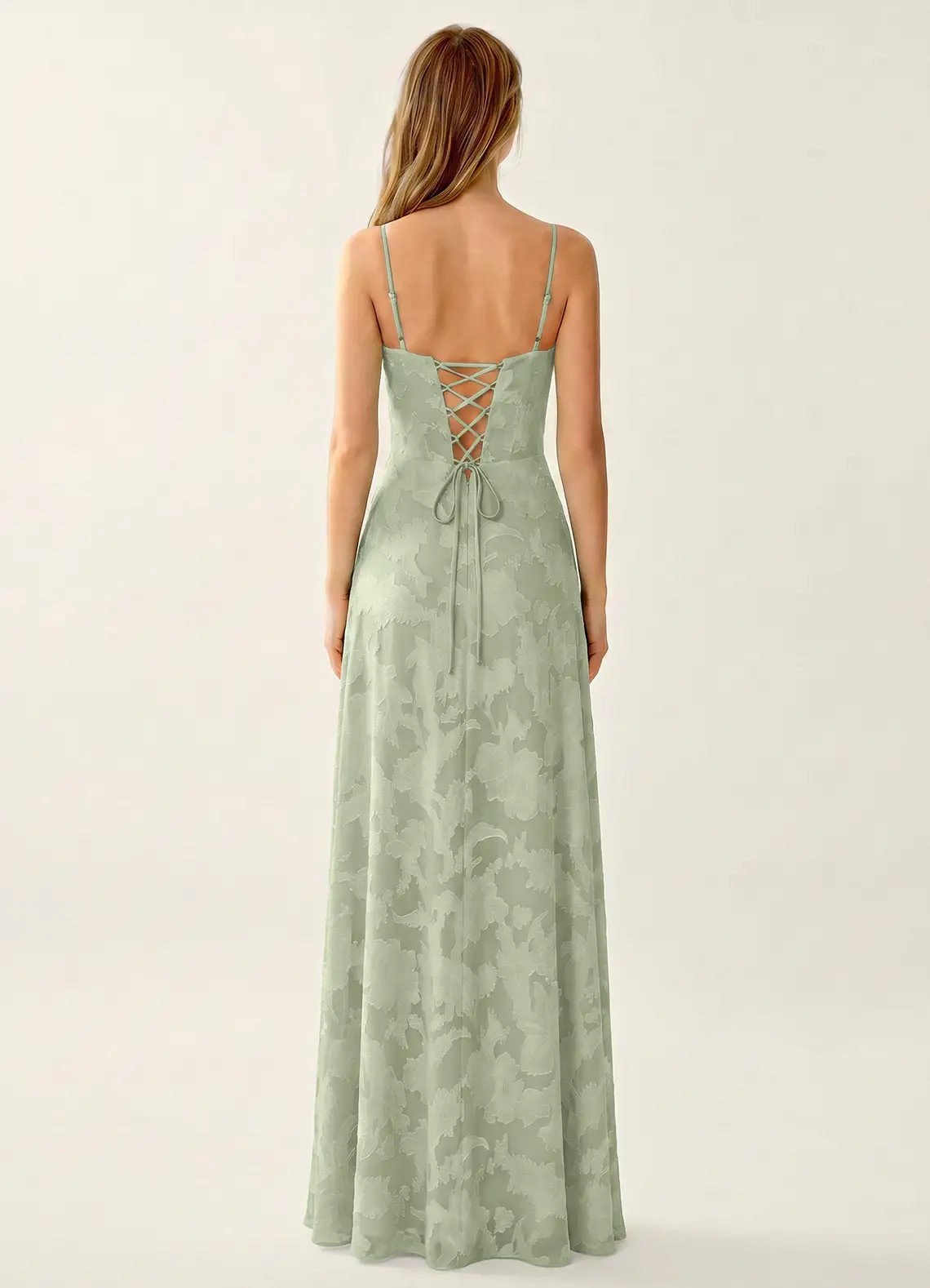 Rosemary Light Green Jacquard Corset Sparkly Prom Dress