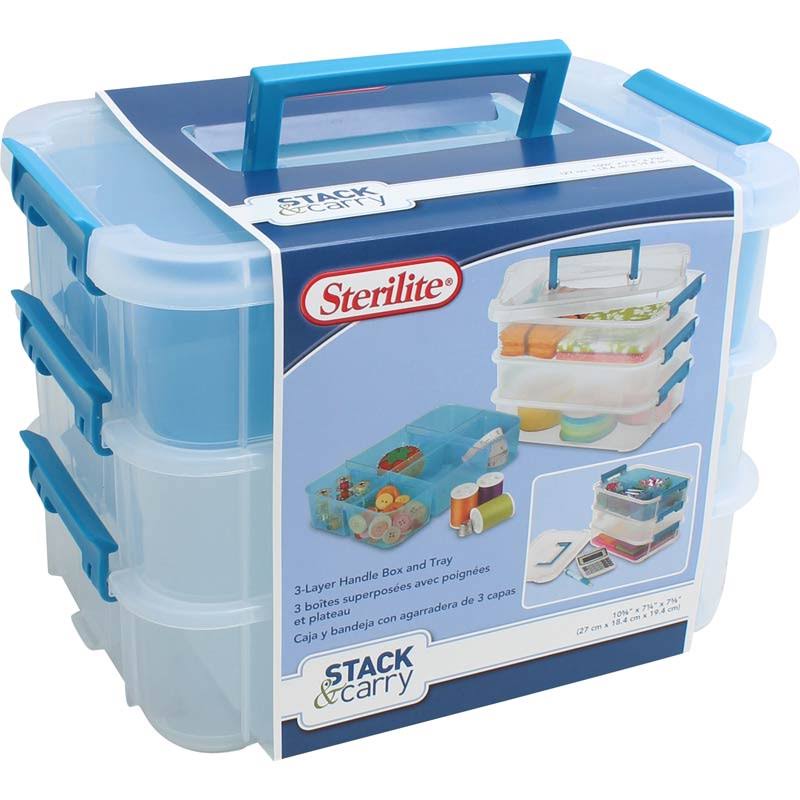 Sterilite Stackable 3-Tier Storage Box, Blue/Clear