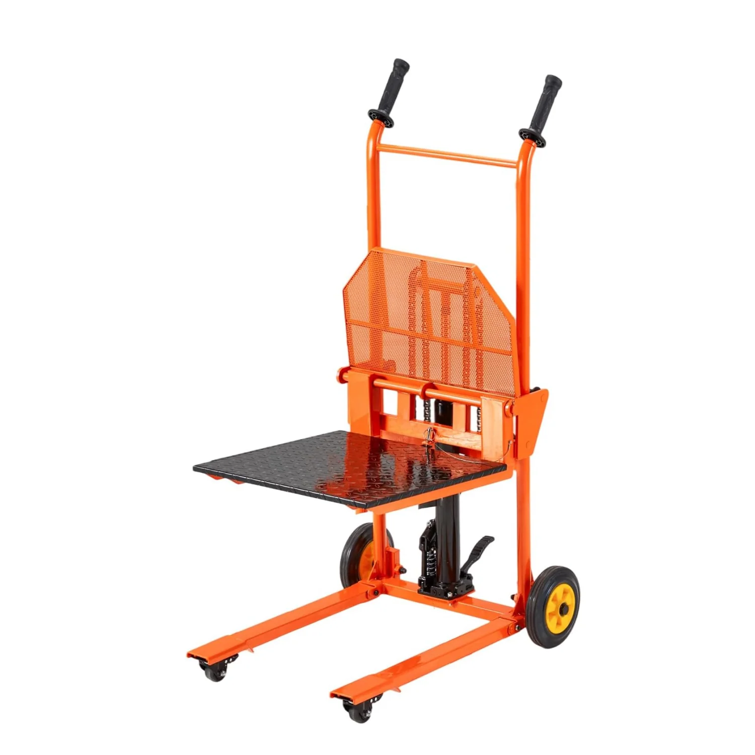 AECOJOY Material Lift Winch Stacker, Hydraulic Lift Table Cart 500 Lbs Capacity, Pallet Truck Jack with Lockable Swivel Casters