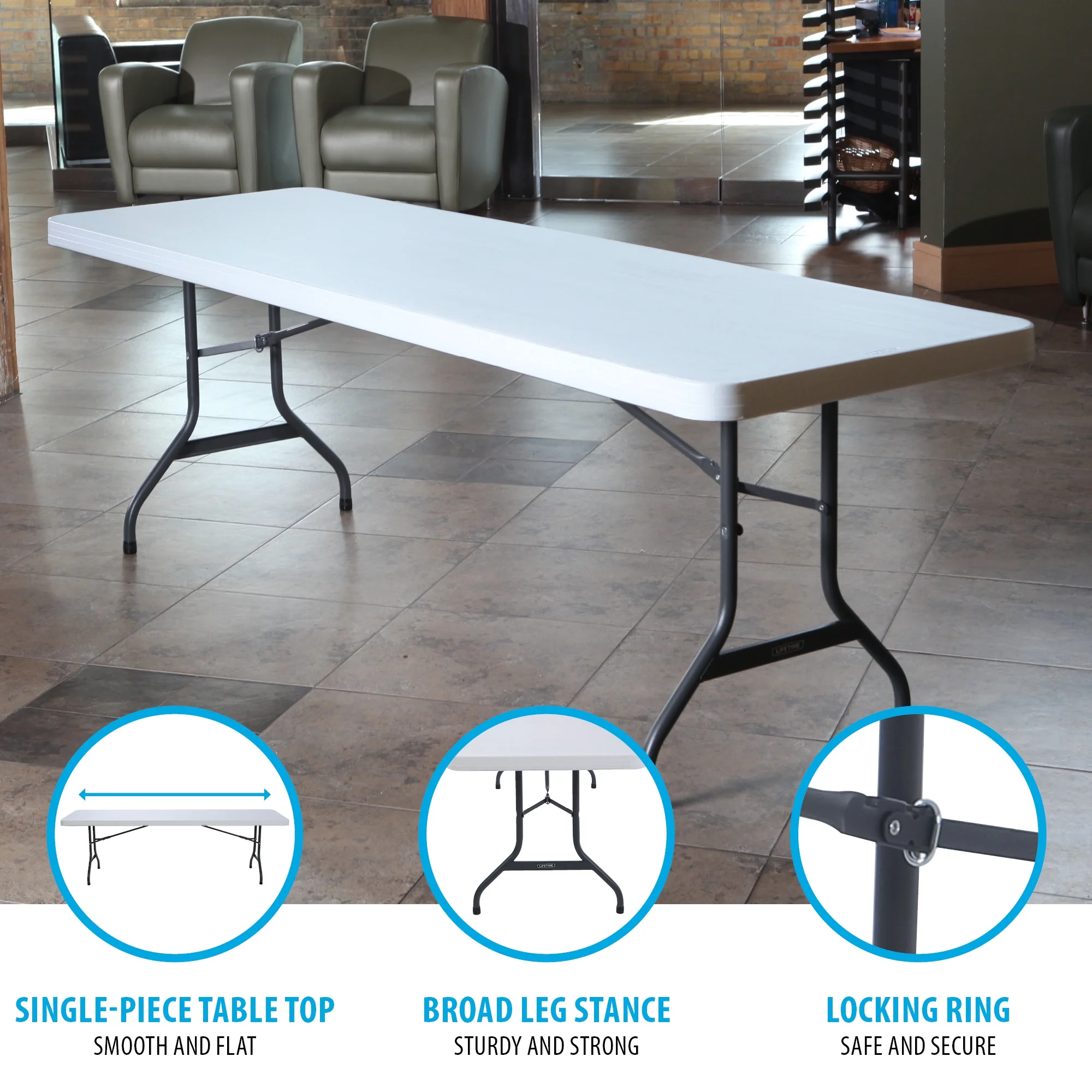 Lifetime 8 - Foot Commercial Grade Folding Table, White Granite (22980)